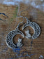 Silver Tone Filigree Moon and Cat Earrings